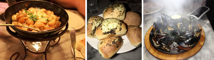 bagna cauda, bread, mussels and garlic sauce